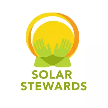 Green text reading SOLAR STEWARDS below a yellow circle logo with green hands underneath