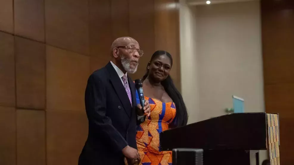 Reverend Amos Brown addresses the fellows and supporters during the welcome dinner at Movepick Hotel Monday night. 