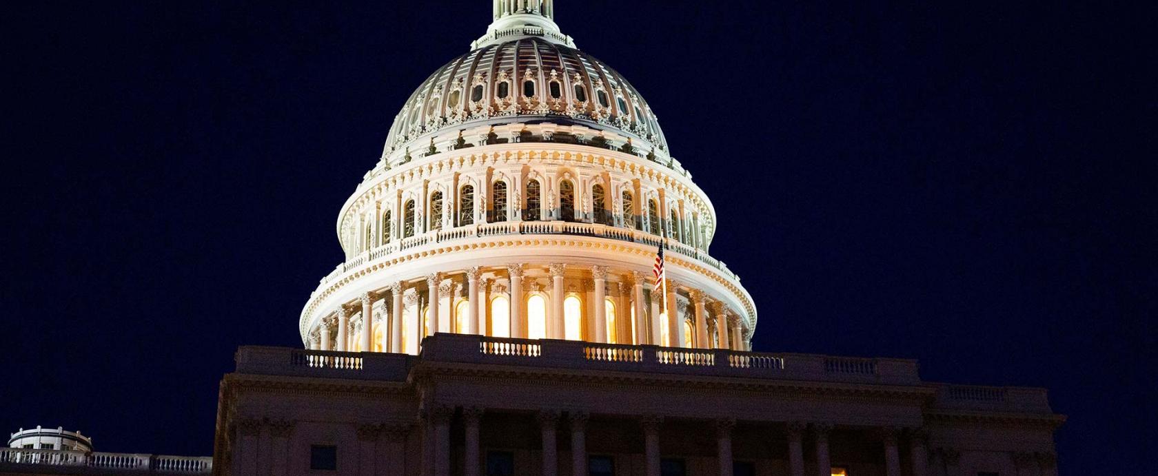 Close-up - US Capitol Facade - at night