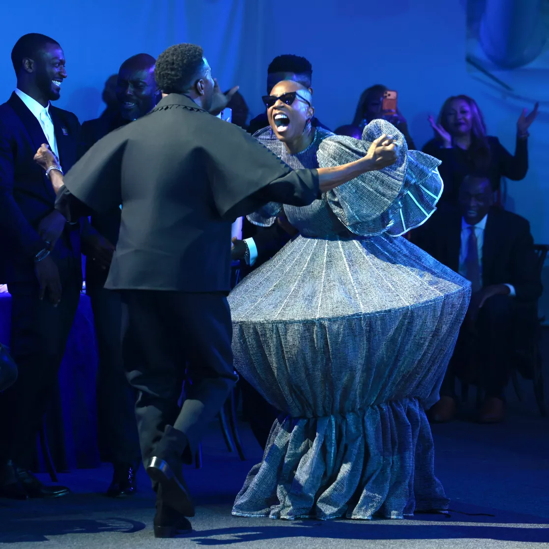 Actor Aisha Hinds dances at Creative Honors