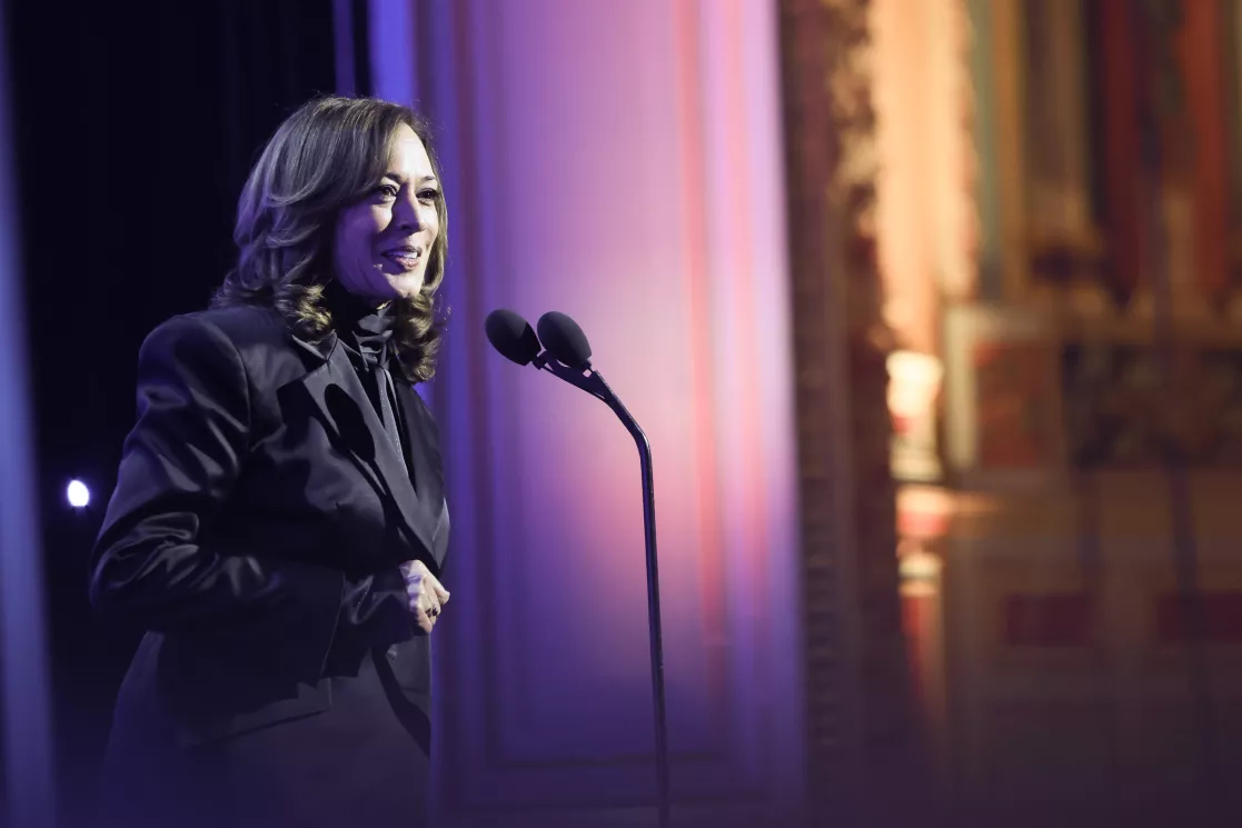 Former Vice President Kamala Harris accepts the Chairman's Award at the 56th NAACP Image Awards.