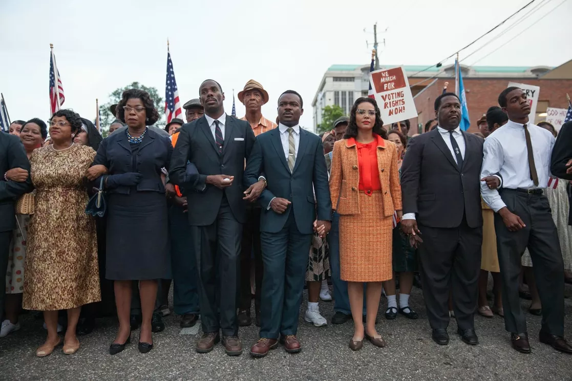 Members of the cast of the 2014 film "Selma" during a scene.