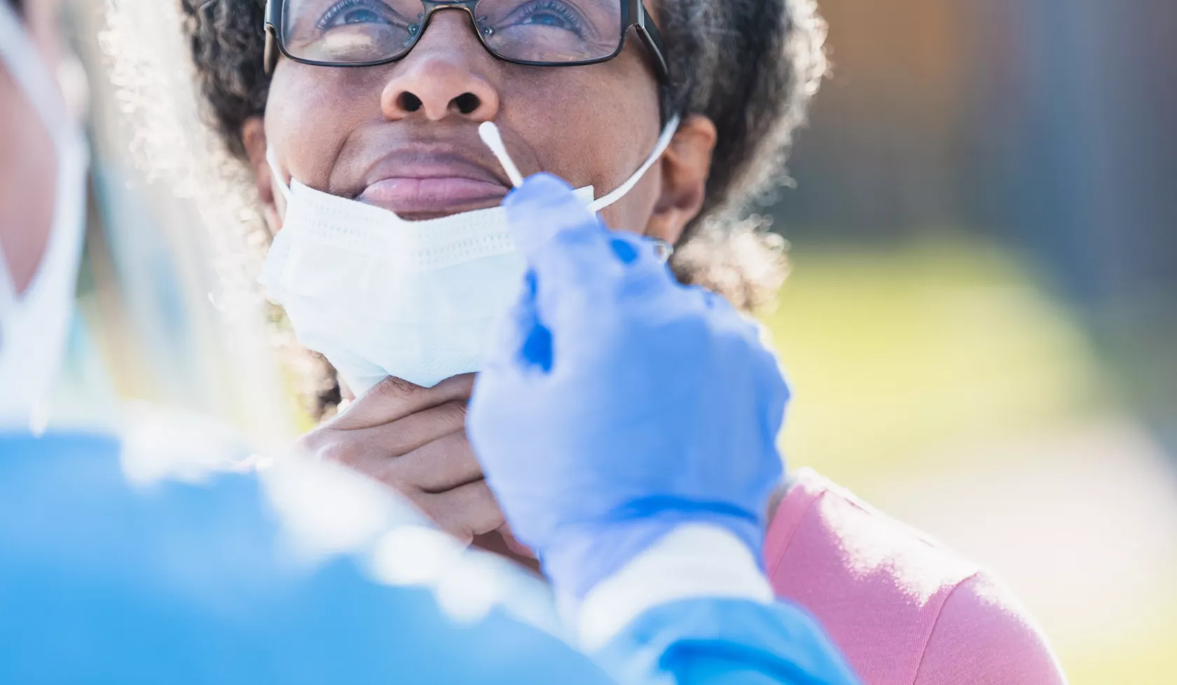 Lady getting tested for COVID