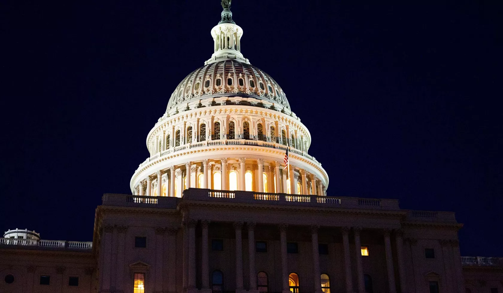 Close-up - US Capitol Facade - at night