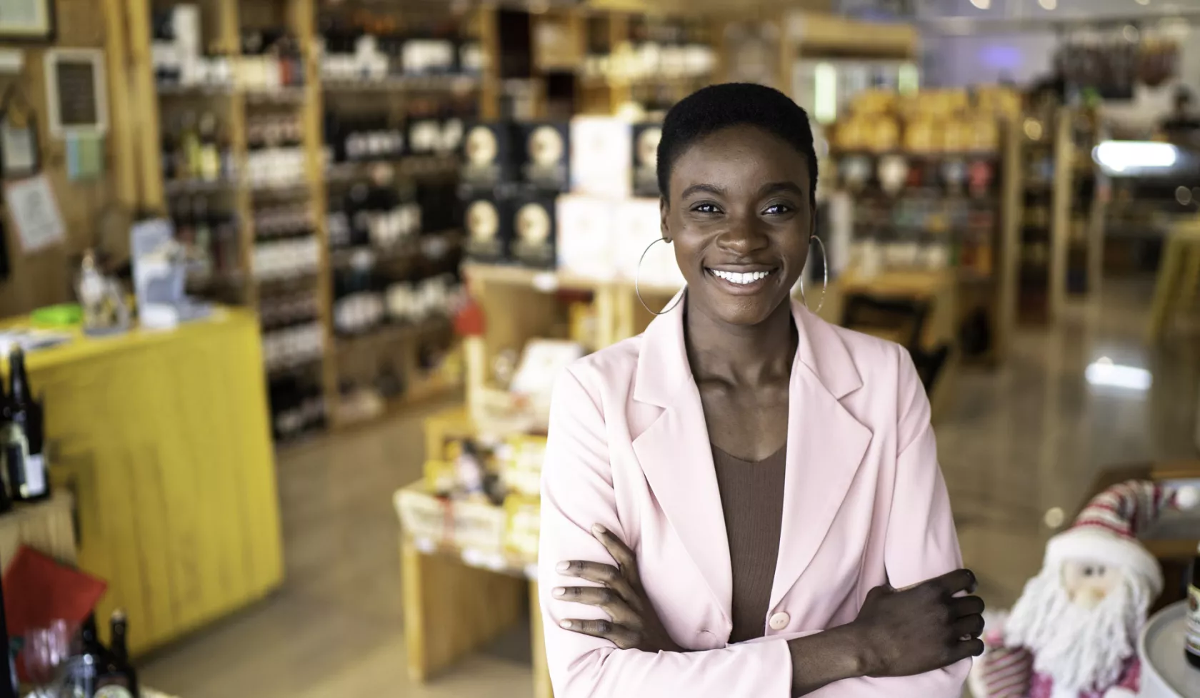 Smiling Black Woman Inside Store