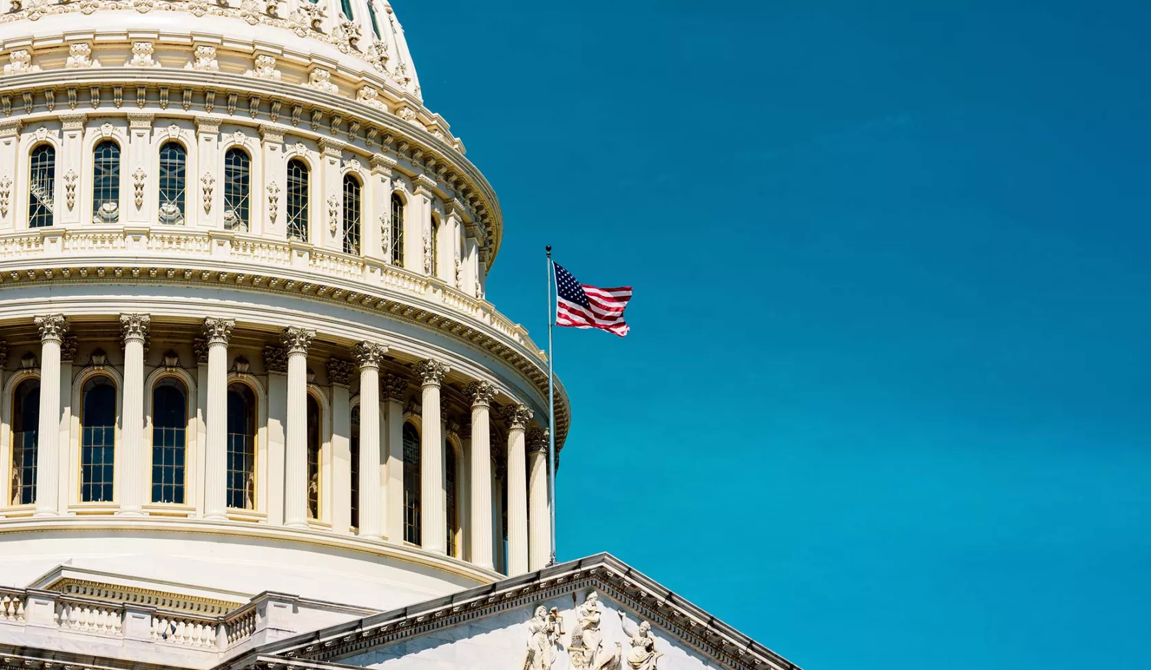 State Capital Façade with American Flag