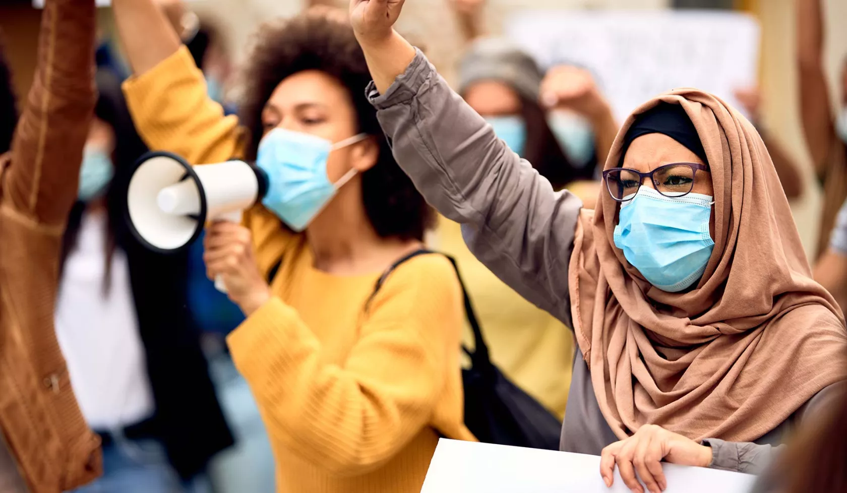 Females in Protest - Wearing Face Masks