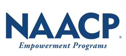 Acronym logo with NAACP in large blue print and Empowerment Programs in small font underneath