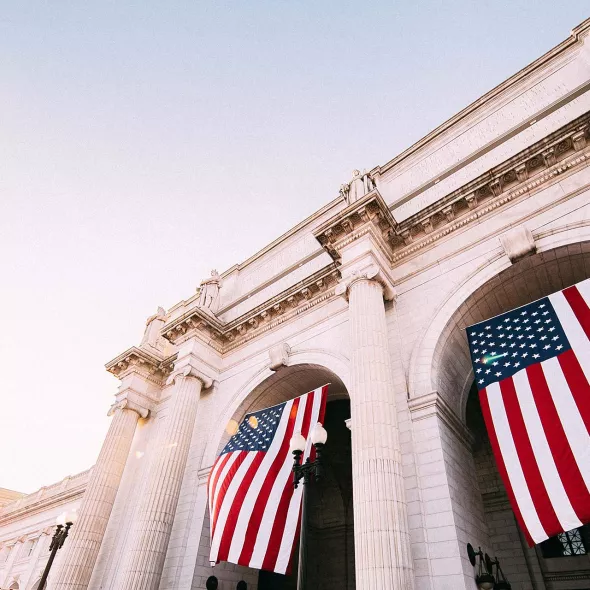 Union Station Facade - American Flags