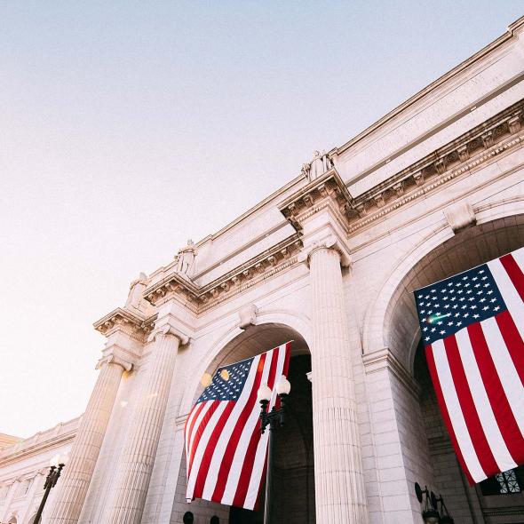 Union Station Facade - American Flags