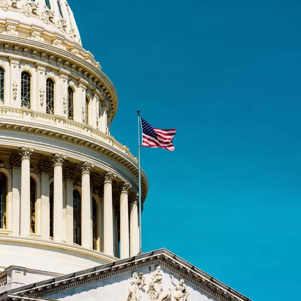 State Capital Façade with American Flag