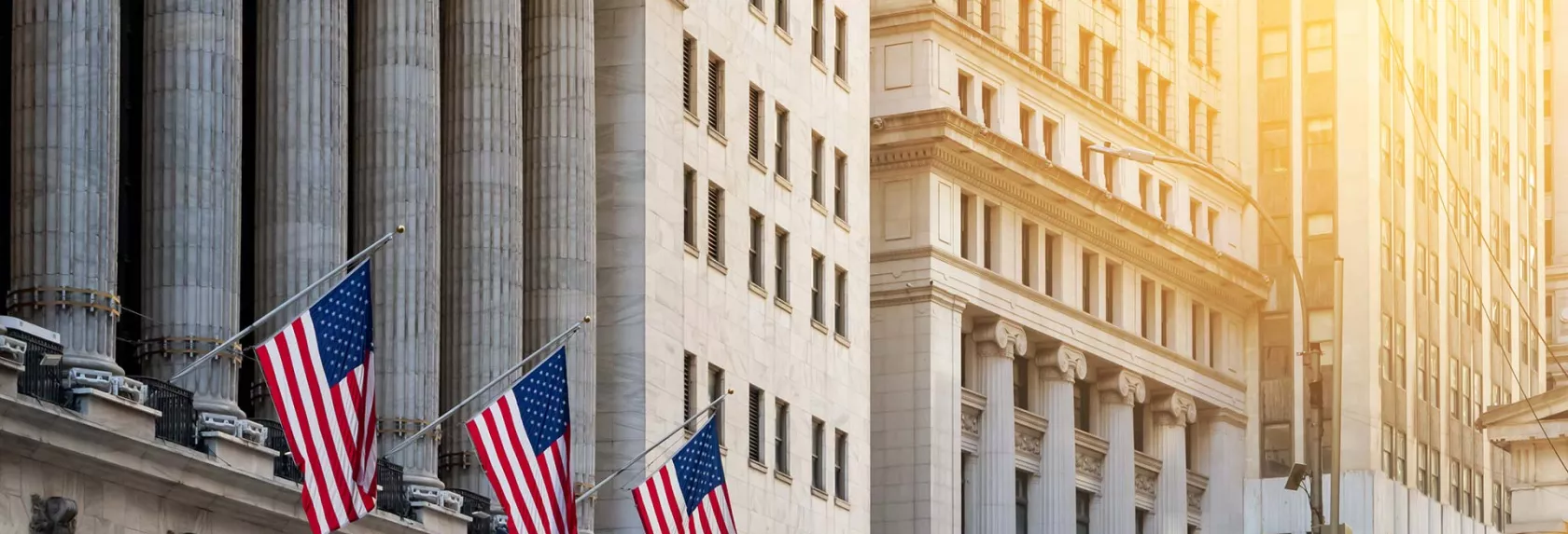 Building Façade with American Flags