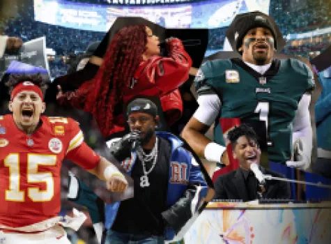 Collage of Jalen Patrick Mahomes, Kendrick Lamar, SZA, Jalen Hurts, and Jon Batiste