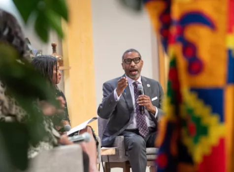 President Derrick Johnson speaking on a CBC panel