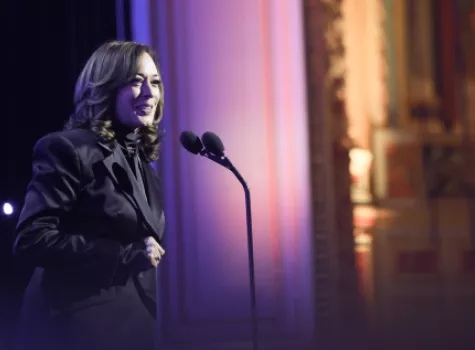 Former Vice President Kamala Harris accepts the Chairman's Award at the 56th NAACP Image Awards.