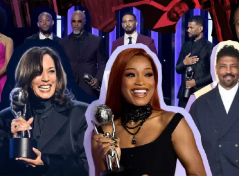 A collage of images featuring the Wayans family, former Vice President Kamala Harris, actress Keke Palmer, comedian Deon Cole, and comedian Dave Chappelle.