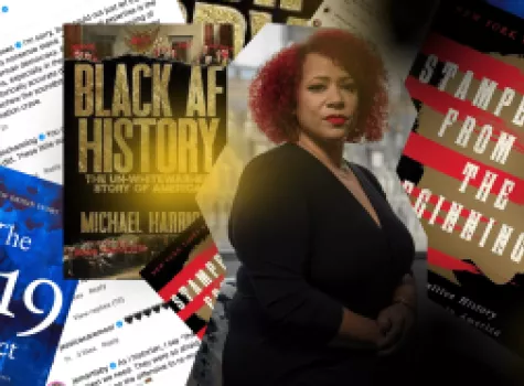 Nikole Hannah Jones headshot and book covers