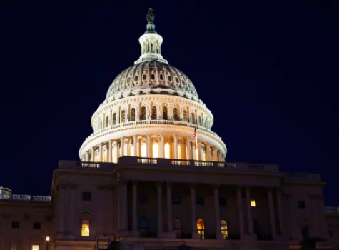 Close-up - US Capitol Facade - at night