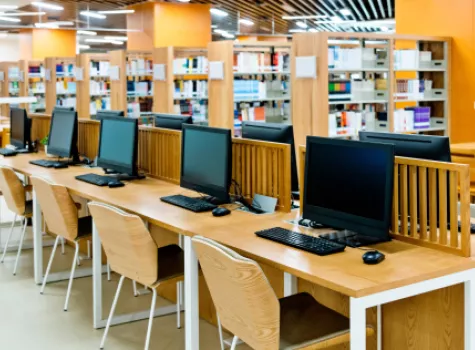Rows of Computer Stations in a Library