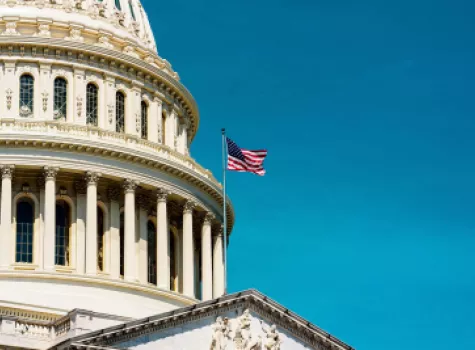 State Capital Façade with American Flag