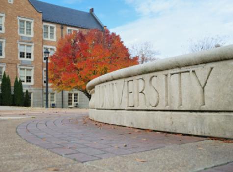 "University" Carved into Stone on Campus - Outdoors