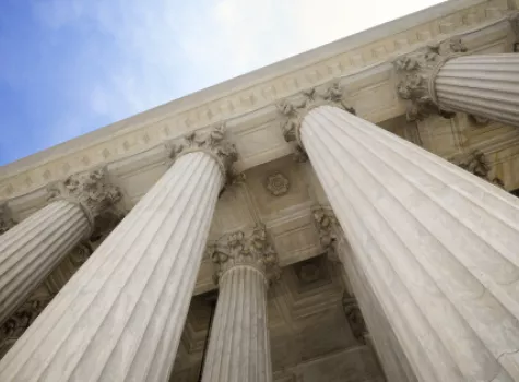 Looking Up at Marble Columns on Courthouse