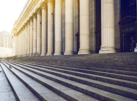 View from the Steps of a Courthouse with Columns