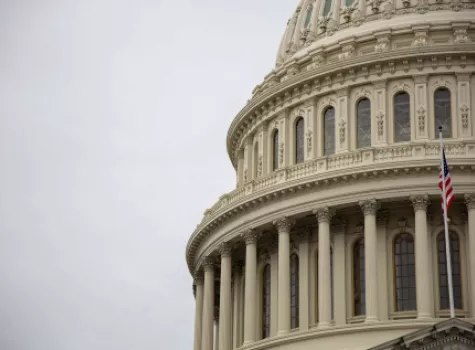 Close-up - Capitol Facade - American Flag